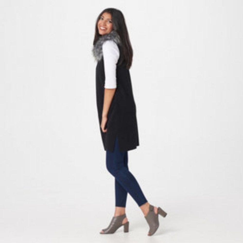 Dennis Basso Faux Fox Fur Collar Cardigan